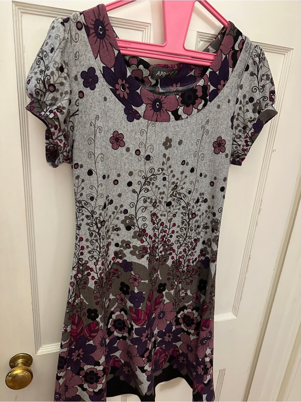 APRICOT Gray Dress with Purple and Mauve Floral Print